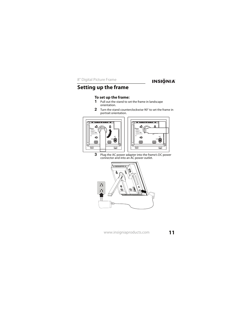 Setting up the frame | Insignia NS- DPF0812W User Manual | Page 11 / 36