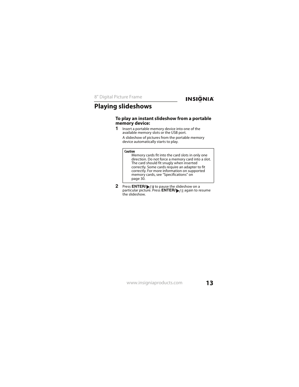 Playing slideshows | Insignia NS- DPF0812W User Manual | Page 13 / 36