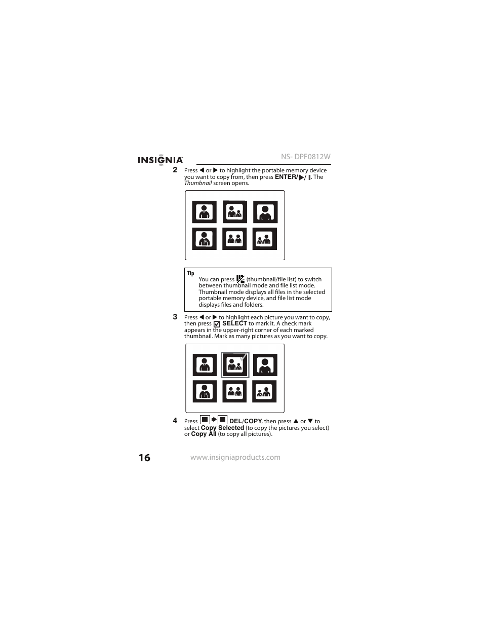 Insignia NS- DPF0812W User Manual | Page 16 / 36