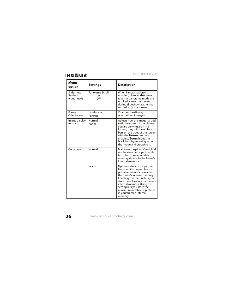 Insignia NS- DPF0812W User Manual | Page 26 / 36