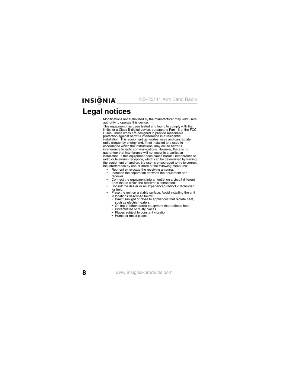 Legal notices | Insignia NS-R5111 User Manual | Page 10 / 48