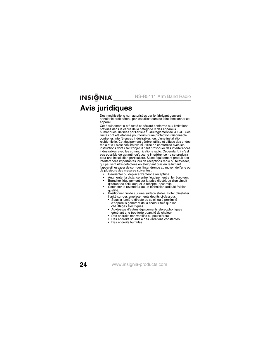 Avis juridiques | Insignia NS-R5111 User Manual | Page 26 / 48