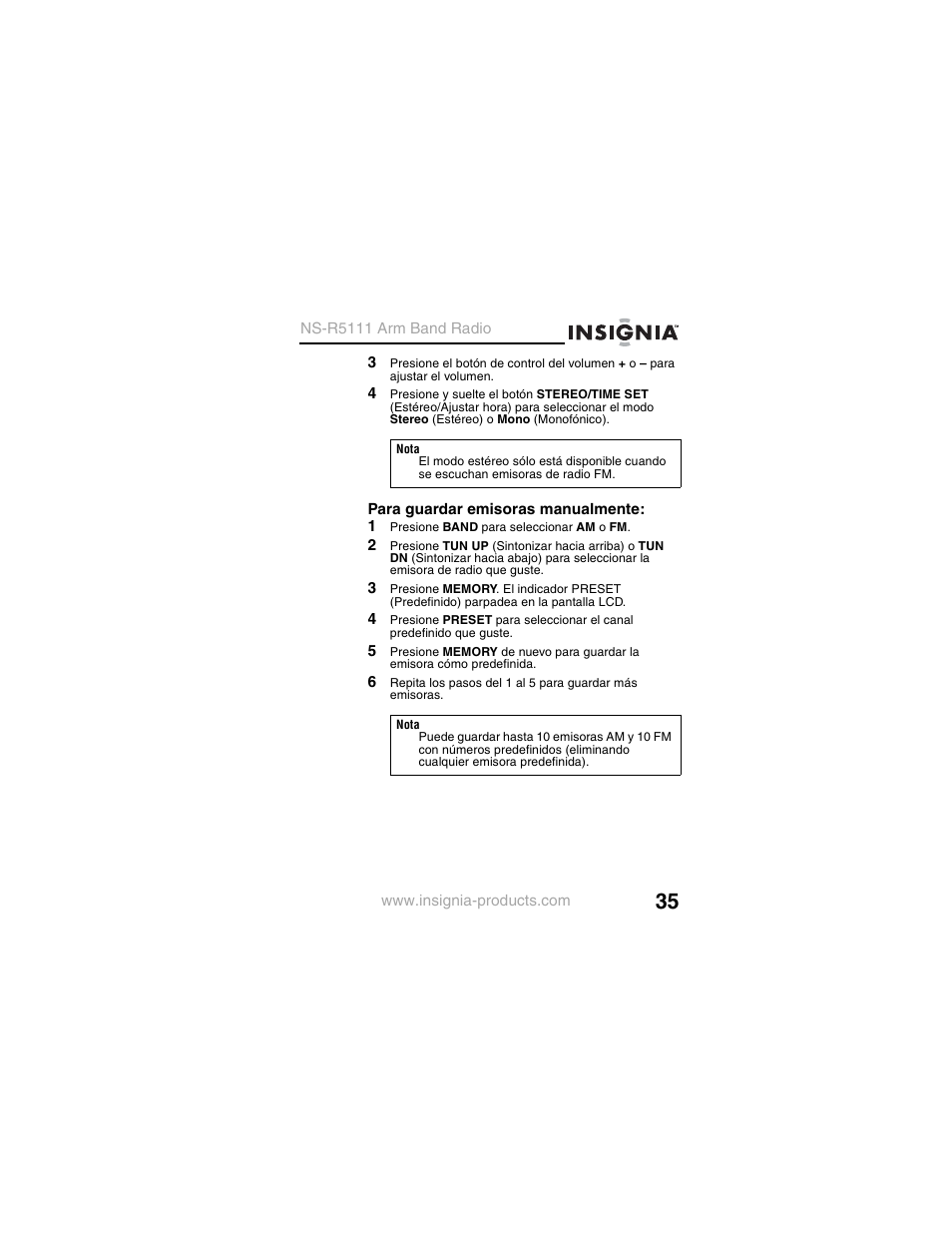 1 presione band para seleccionar am o fm | Insignia NS-R5111 User Manual | Page 37 / 48