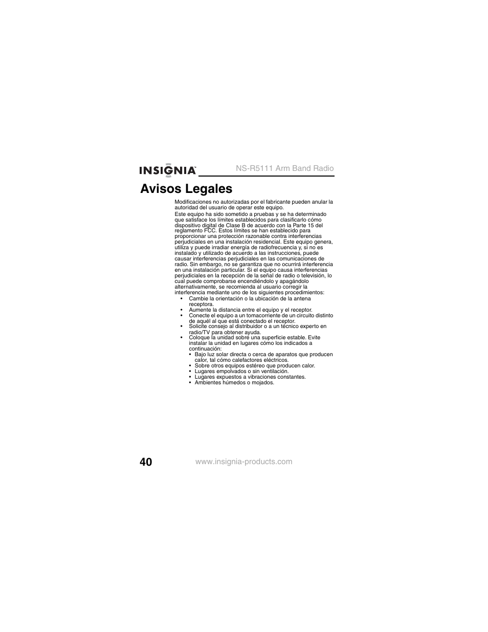 Avisos legales | Insignia NS-R5111 User Manual | Page 42 / 48