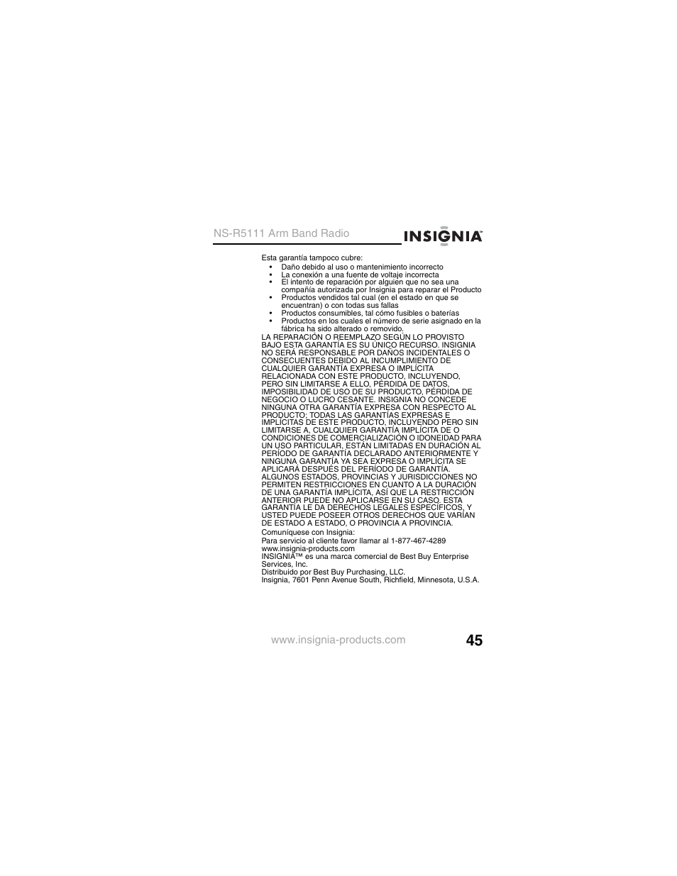 Ns-r5111 arm band radio | Insignia NS-R5111 User Manual | Page 47 / 48