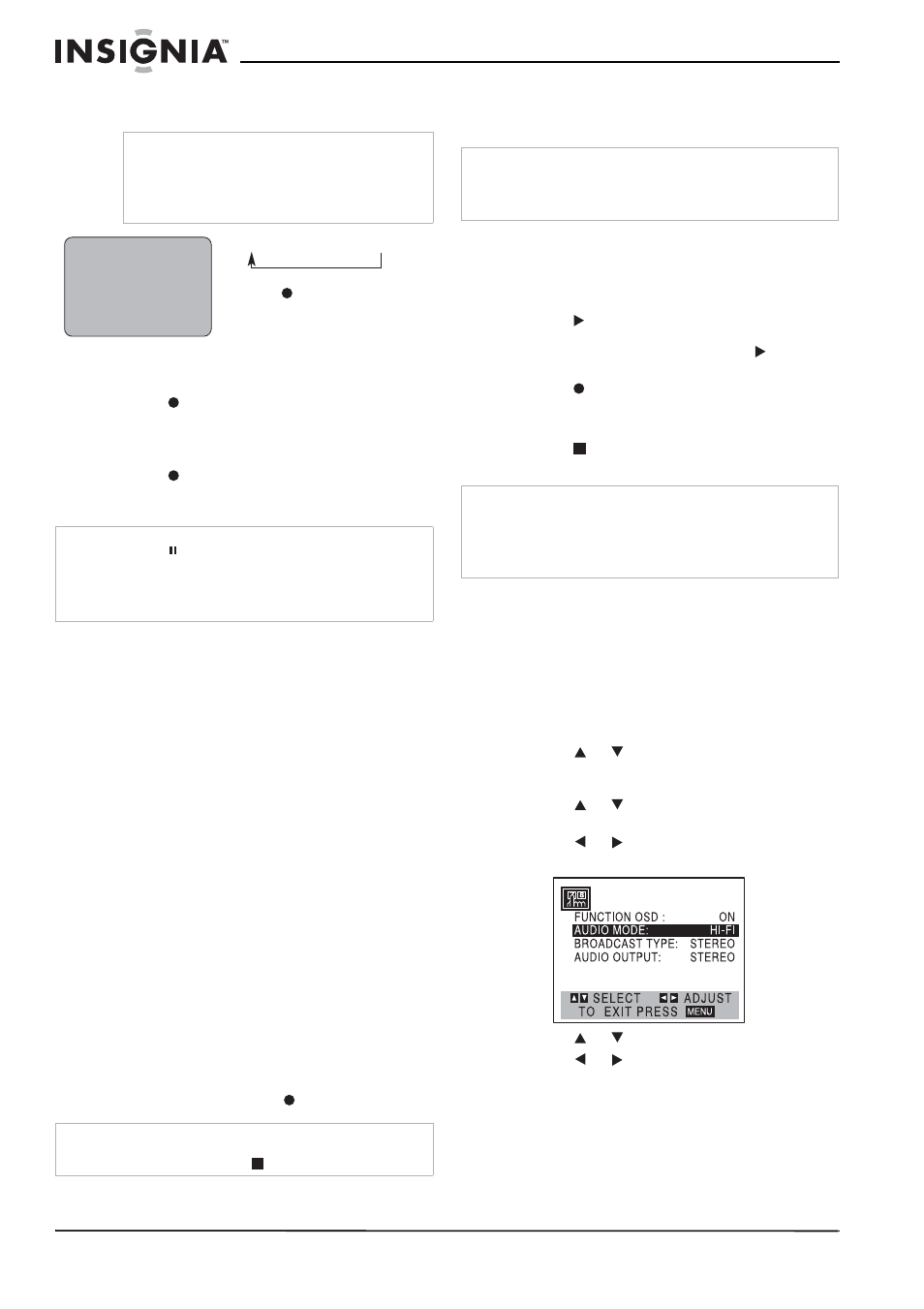 Dubbing and editing, Vhs hi-fi stereo system or mts broadcast | Insignia NS-H3005 User Manual | Page 24 / 116