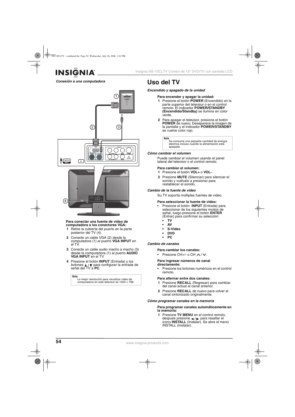 Uso del tv | Insignia NS-15cltv User Manual | Page 53 / 69