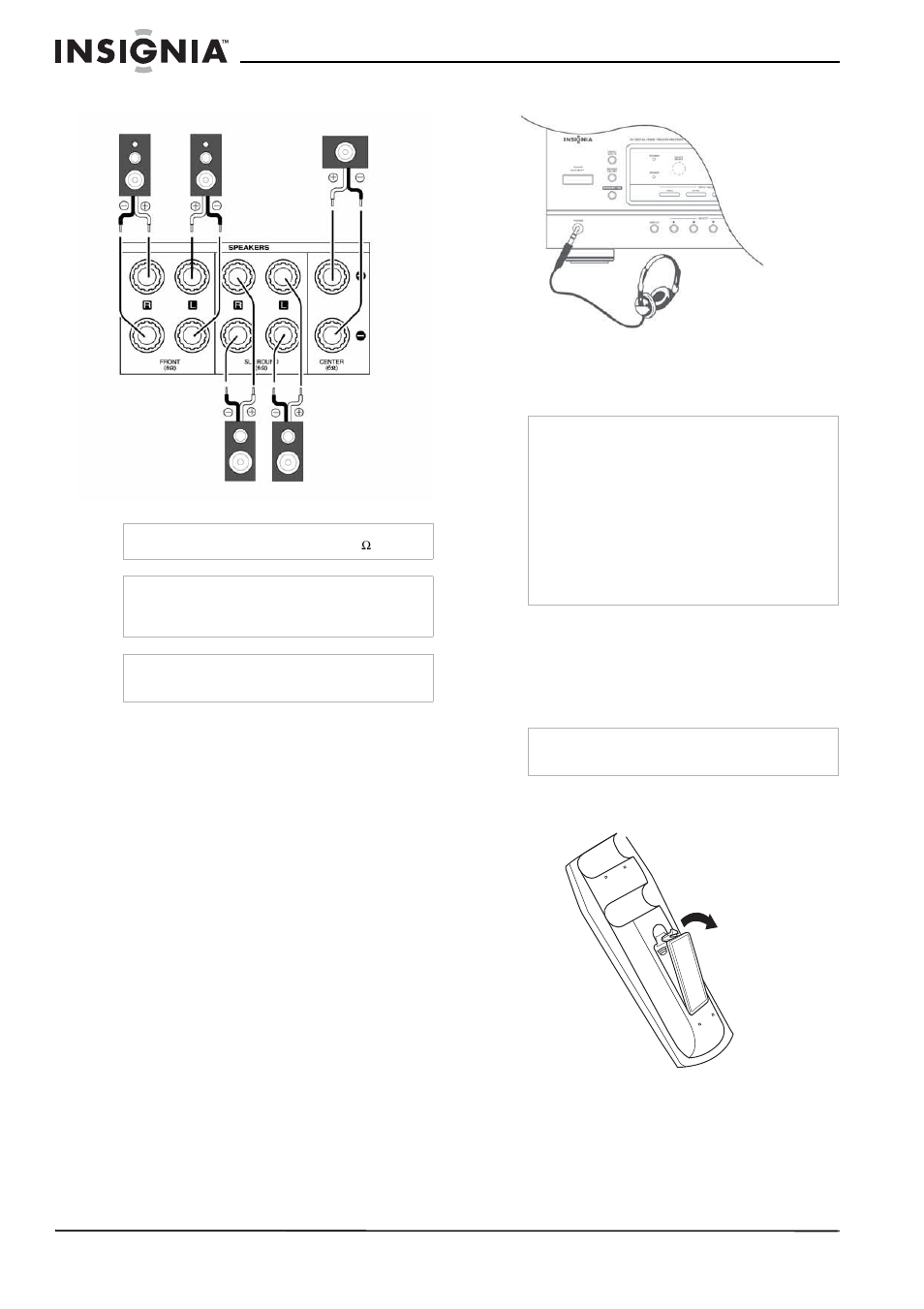 Connecting speakers, Connecting headphones, Connecting the power | Installing batteries | Insignia NS-R5100 User Manual | Page 10 / 76