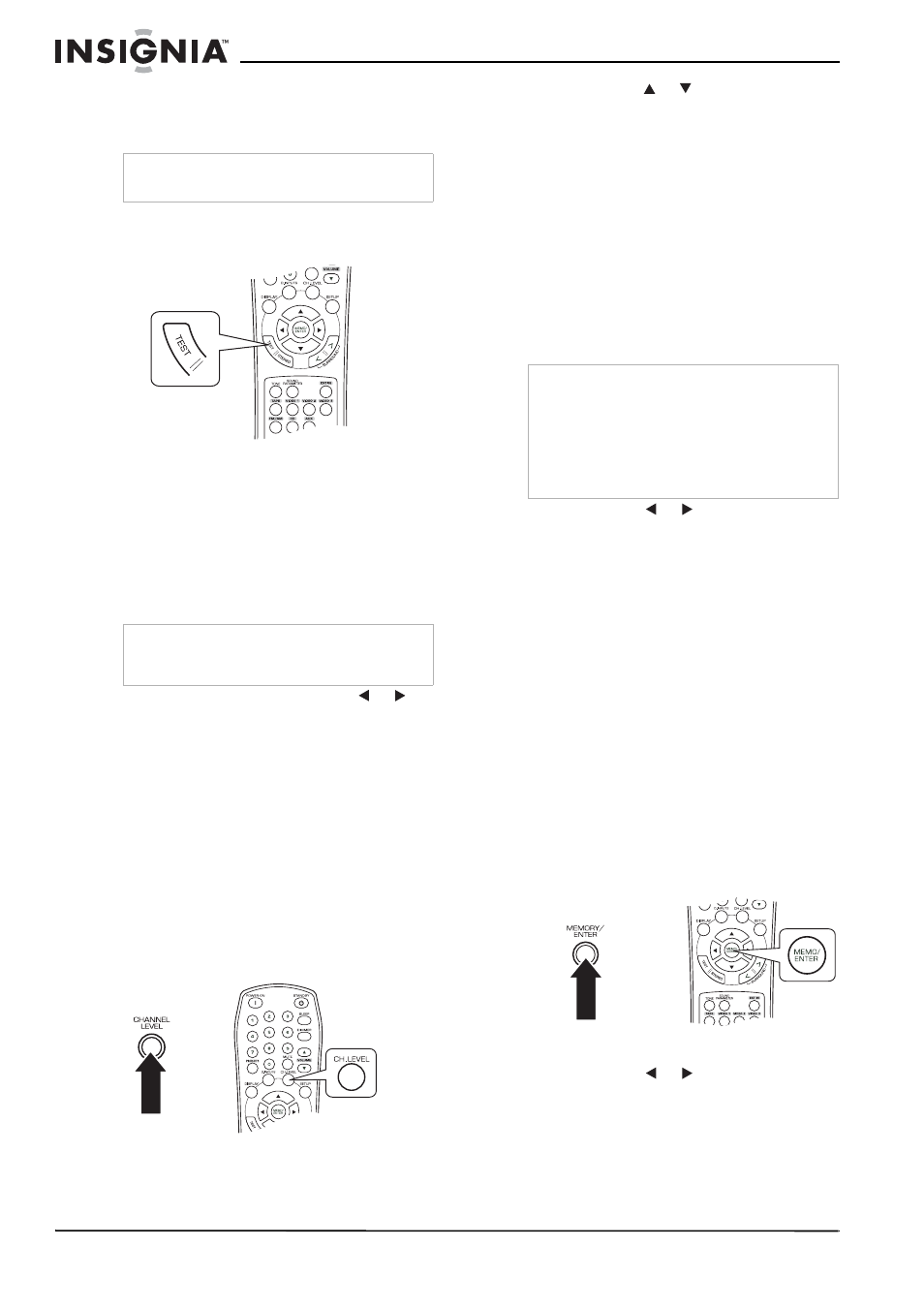 Adjusting each channel level with test tone, Adjusting the current channel level, Memorizing the adjusted channel levels | Insignia NS-R5100 User Manual | Page 16 / 76