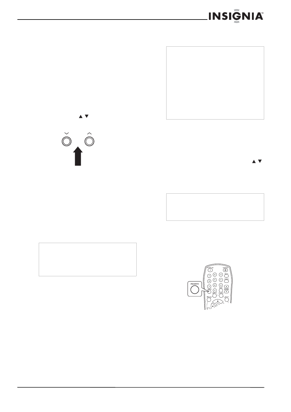 Predefinición automática, Predefinición manual, Para sintonizar estaciones predefinidas | Escaneo sucesivo de las estaciones predefinidas | Insignia NS-R5100 User Manual | Page 65 / 76