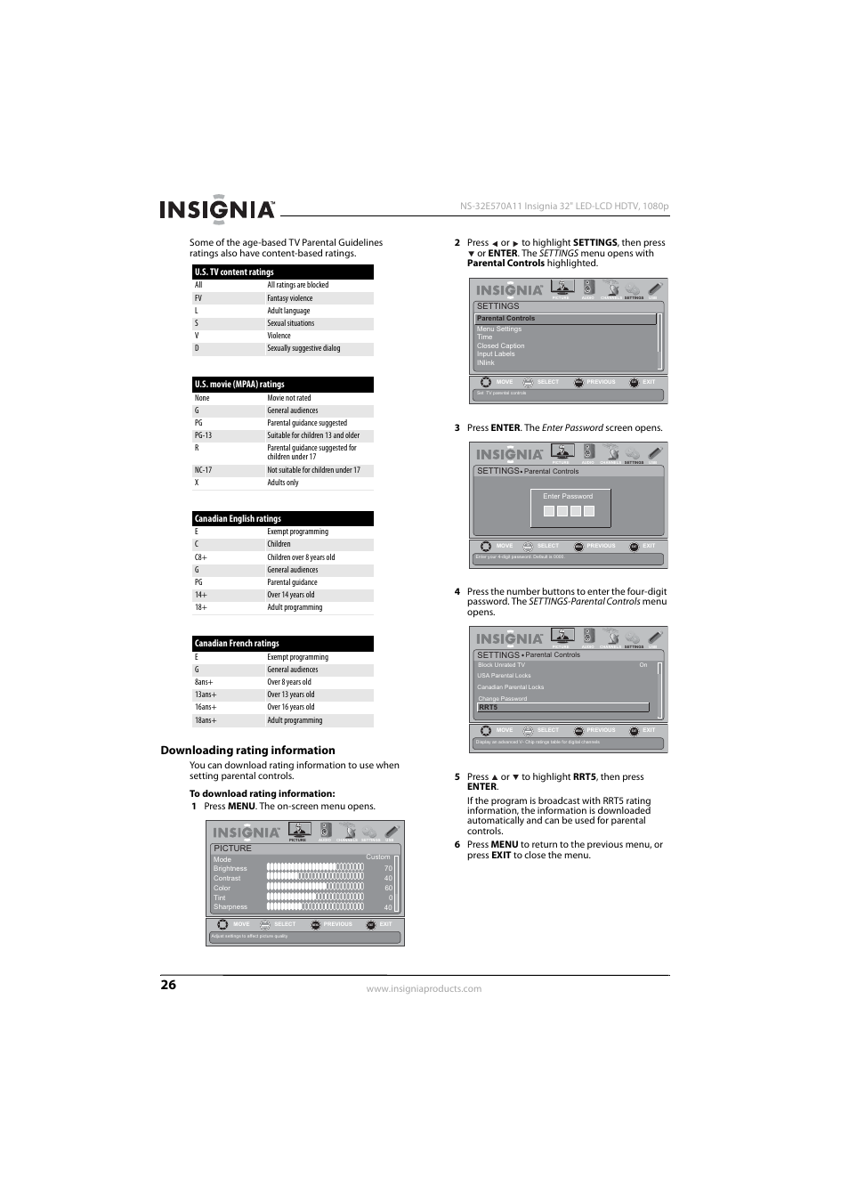 Downloading rating information | Insignia NS-32E570A11 User Manual | Page 30 / 48