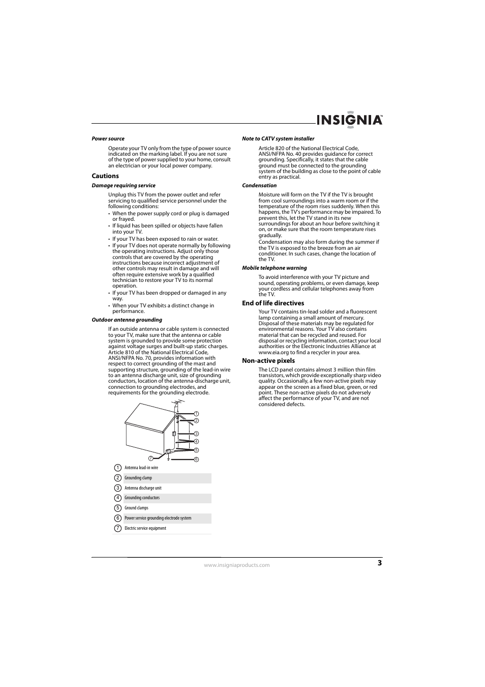 Cautions | Insignia NS-32E570A11 User Manual | Page 7 / 48