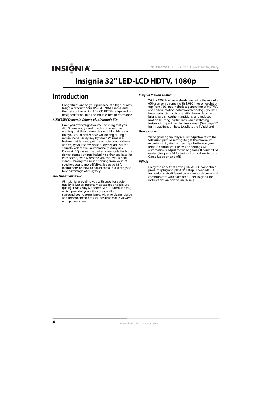 Introduction | Insignia NS-32E570A11 User Manual | Page 8 / 48