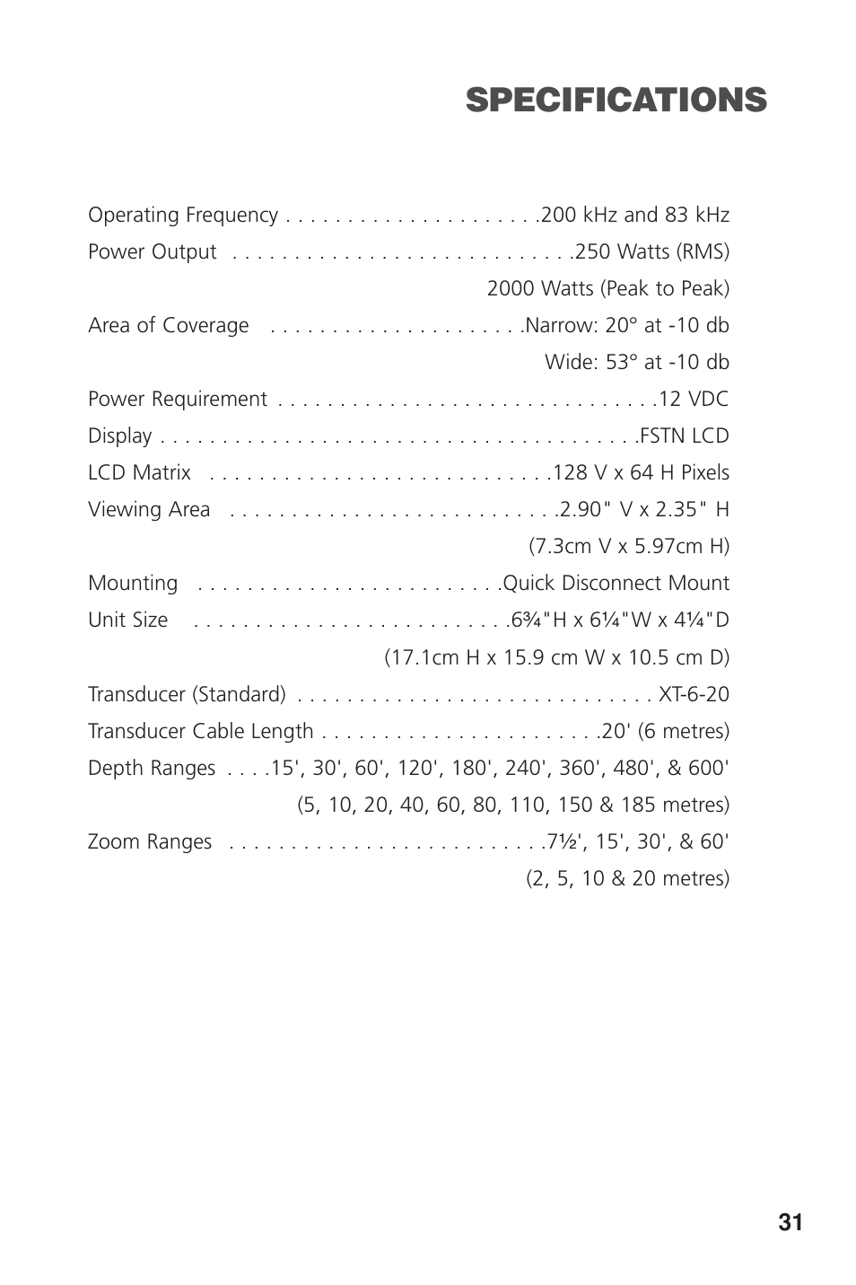 Specifications | Insignia DUAL BEAM 250DX User Manual | Page 33 / 36