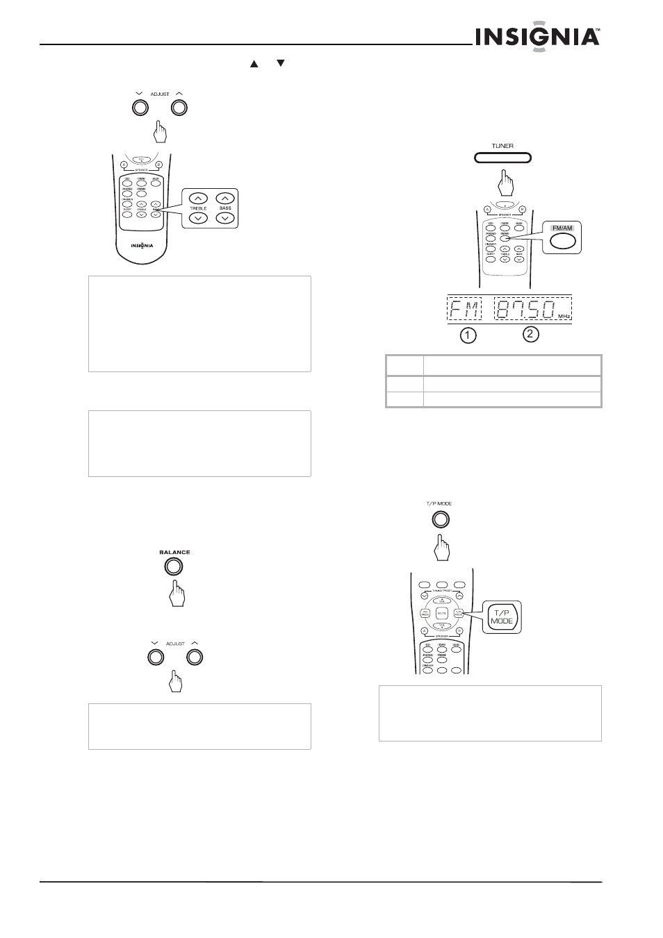 Adjusting the sound volume balance, Listening to radio broadcasts | Insignia NS-R2000 User Manual | Page 11 / 56