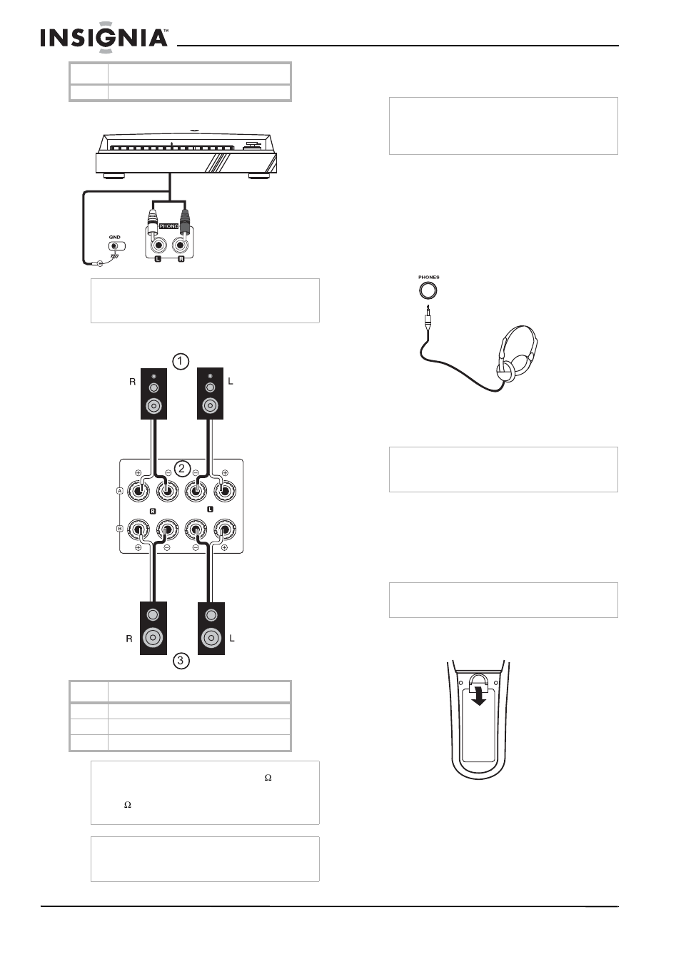 Connecting a turntable, Connecting speakers, Connecting headphones | Connecting the power, Installing batteries, Connecting a turntable connecting speakers | Insignia NS-R2000 User Manual | Page 8 / 56