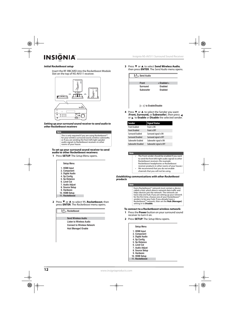 Initial rocketboost setup | Insignia NS-AV511 User Manual | Page 16 / 38