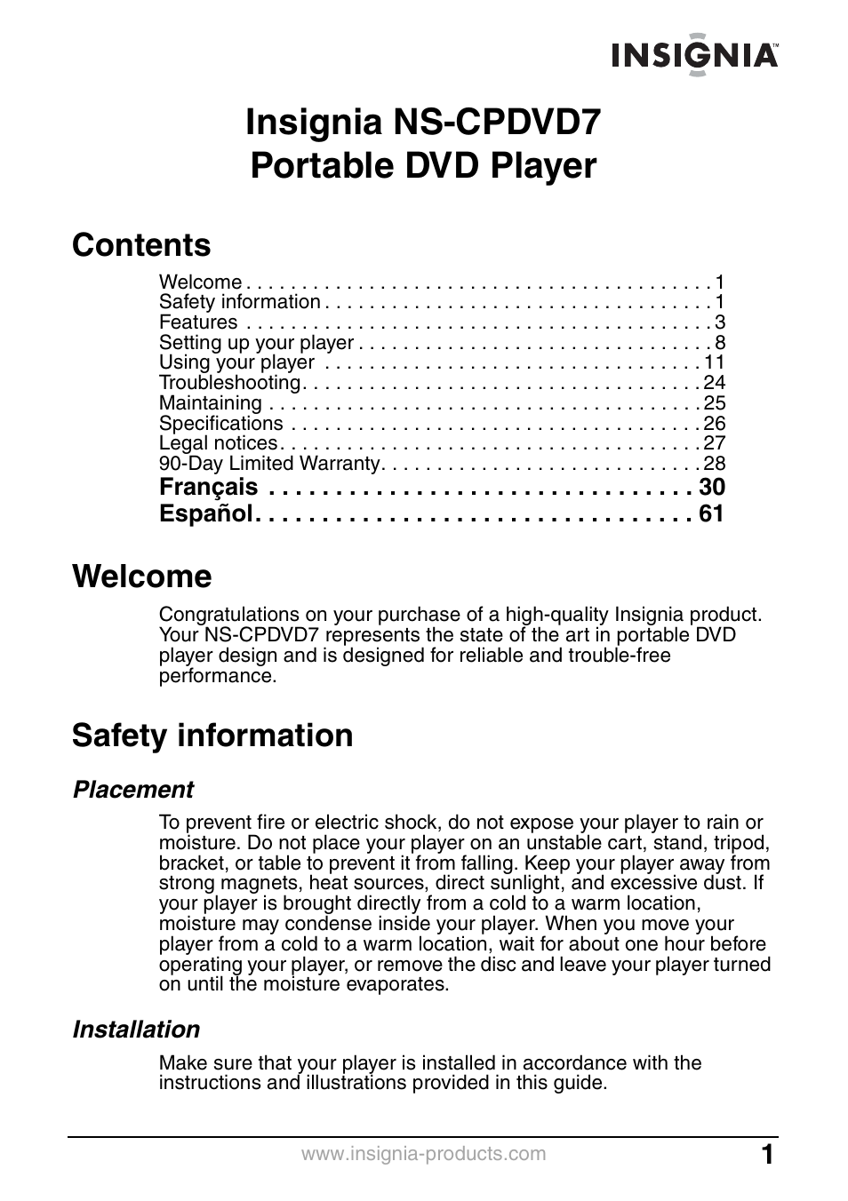 Insignia NS-CPDVD7 User Manual | Page 3 / 96