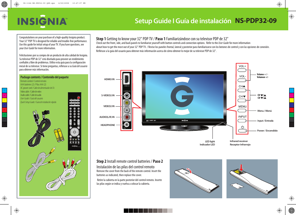 Insignia NS-PDP32-09 User Manual | 2 pages