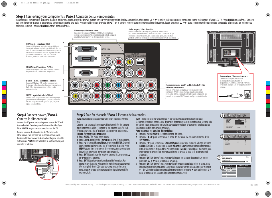 Step 5 scan for channels / paso 5, Escaneo de los canales | Insignia NS-PDP32-09 User Manual | Page 2 / 2