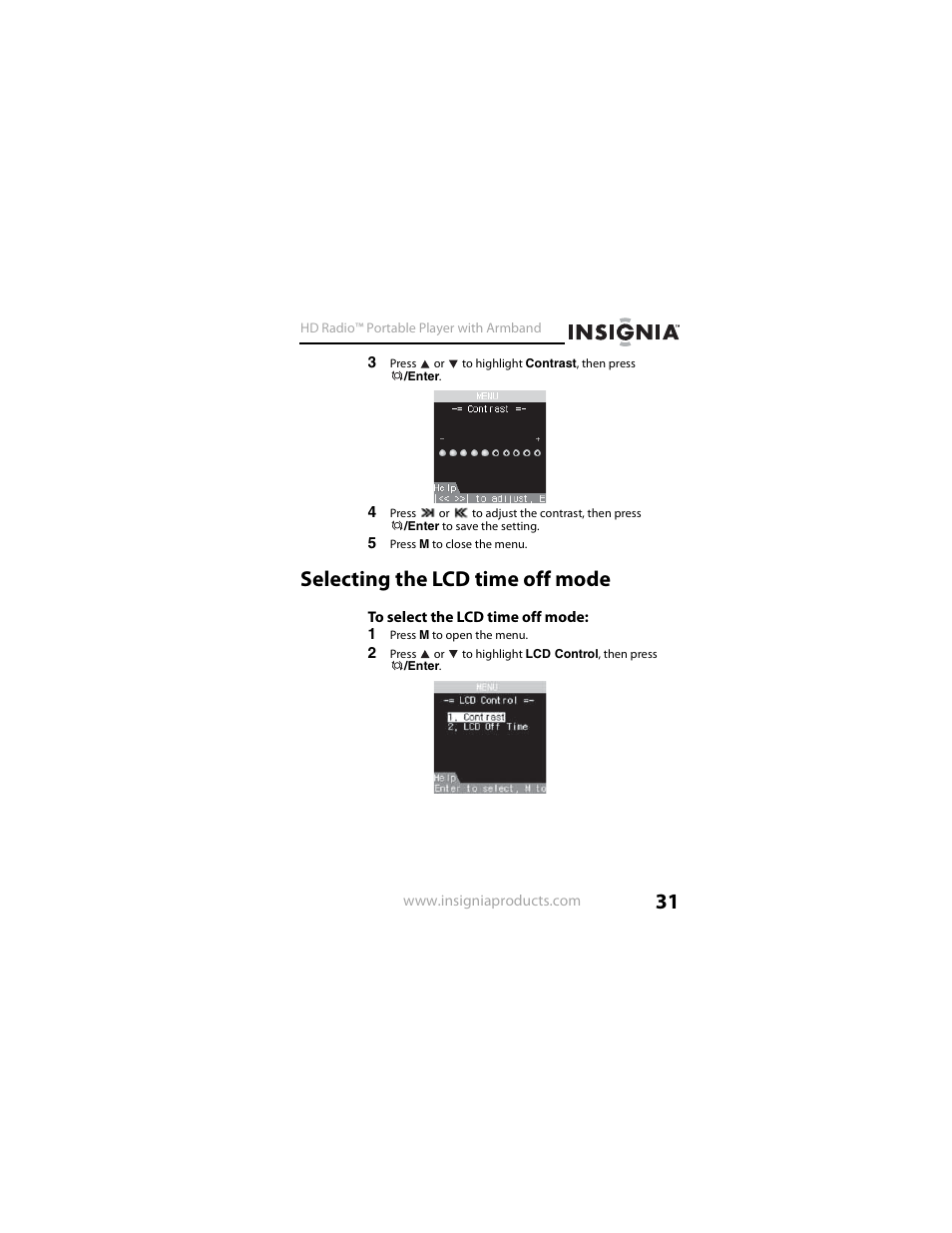 Selecting the lcd time off mode | Insignia NS-HD01 User Manual | Page 31 / 44