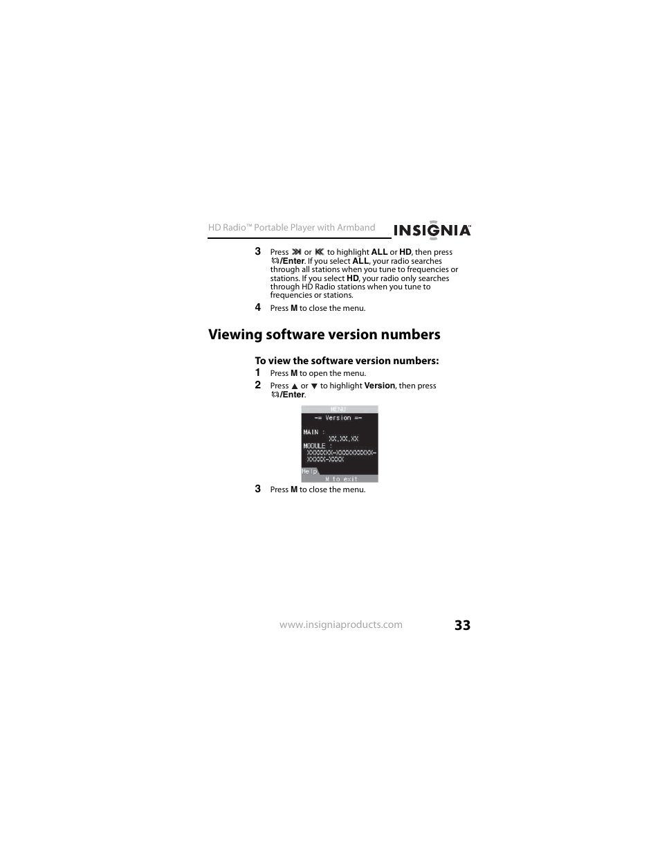 Viewing software version numbers | Insignia NS-HD01 User Manual | Page 33 / 44