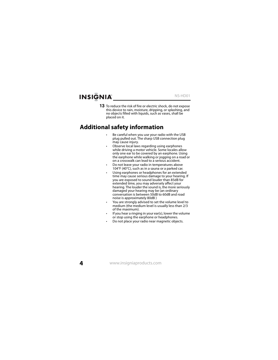 Additional safety information | Insignia NS-HD01 User Manual | Page 4 / 44