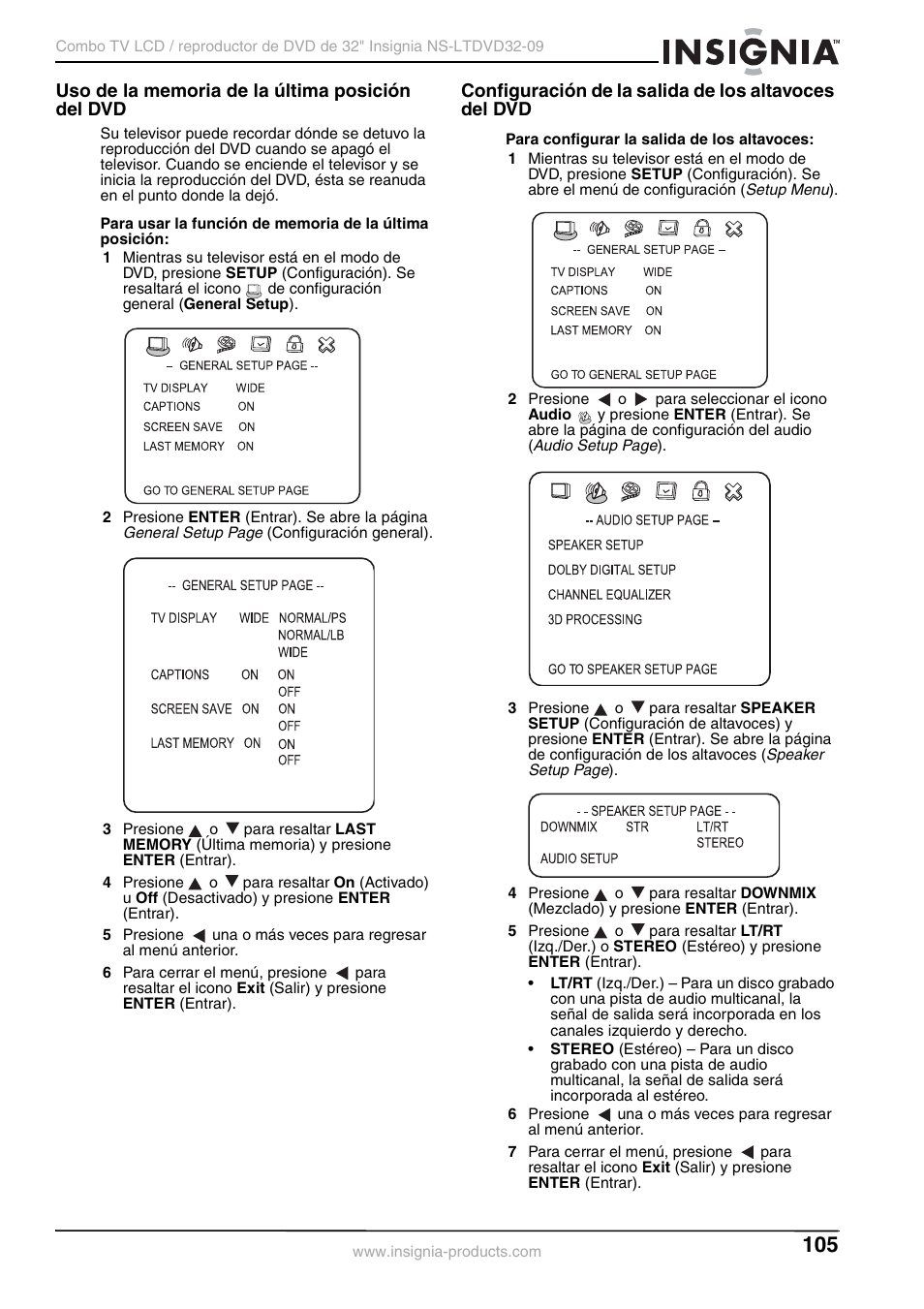 Uso de la memoria de la última posición del dvd | Insignia NS-LTDVD32-09 User Manual | Page 105 / 116