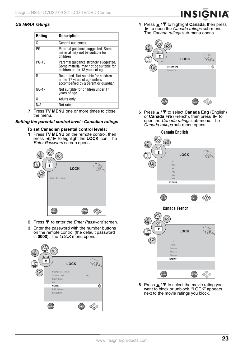Us mpaa ratings | Insignia NS-LTDVD32-09 User Manual | Page 23 / 116