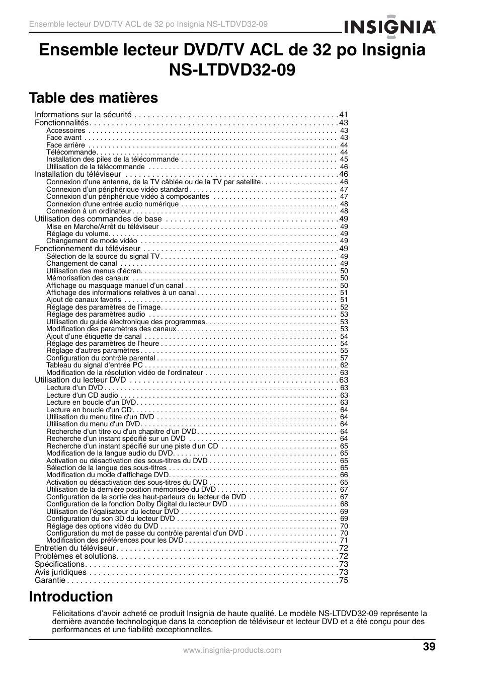 Insignia NS-LTDVD32-09 User Manual | Page 39 / 116