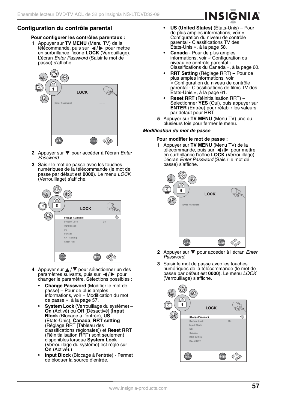 Configuration du contrôle parental, Modification du mot de passe | Insignia NS-LTDVD32-09 User Manual | Page 57 / 116