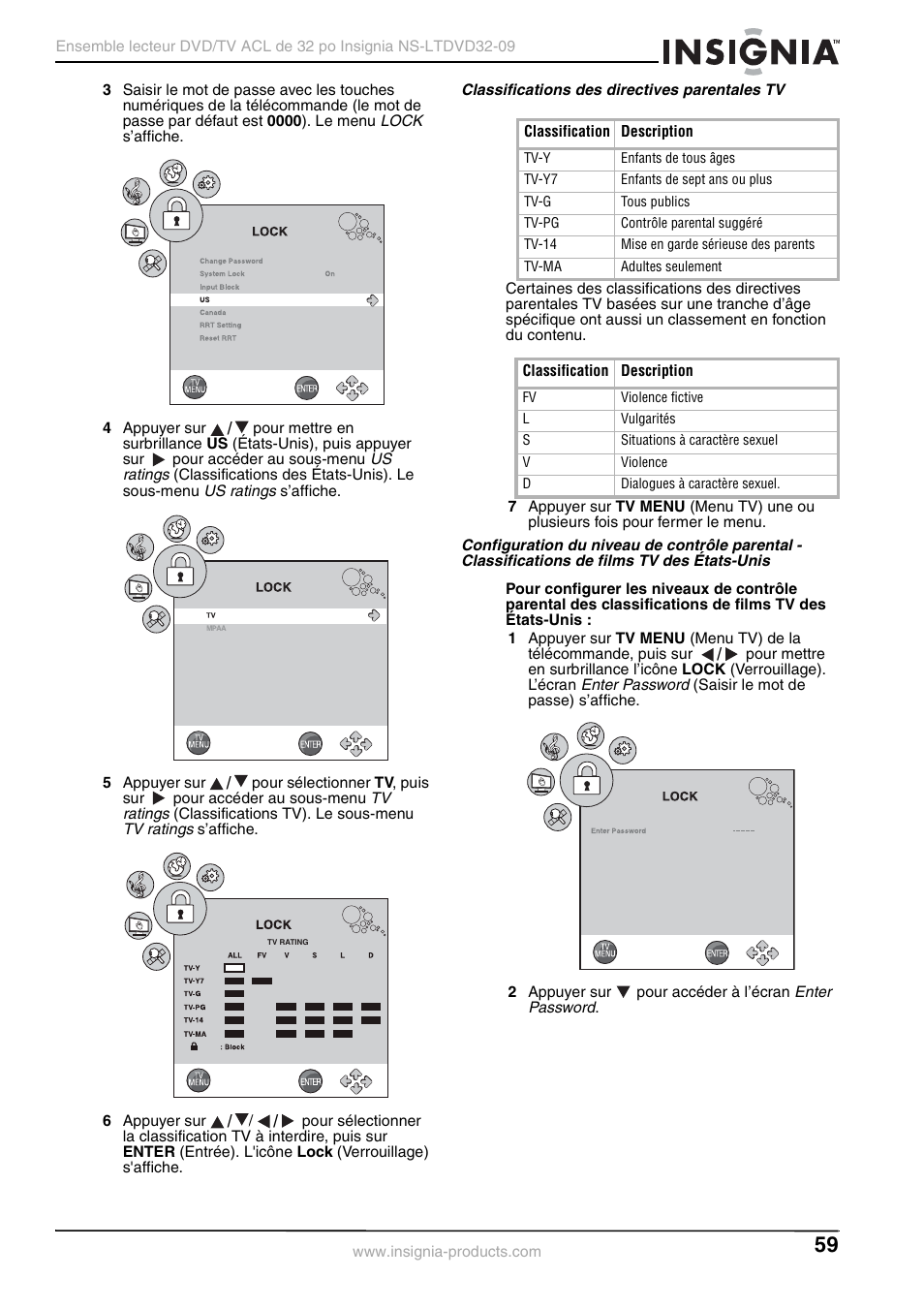 Classifications des directives parentales tv | Insignia NS-LTDVD32-09 User Manual | Page 59 / 116