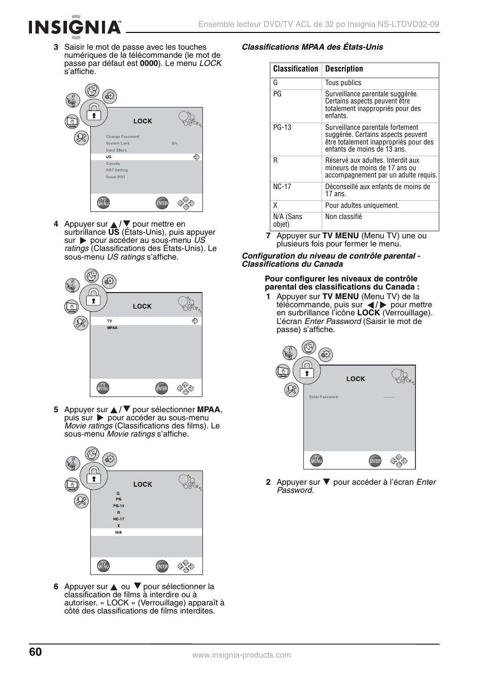 Classifications mpaa des états-unis, Ge 60 | Insignia NS-LTDVD32-09 User Manual | Page 60 / 116