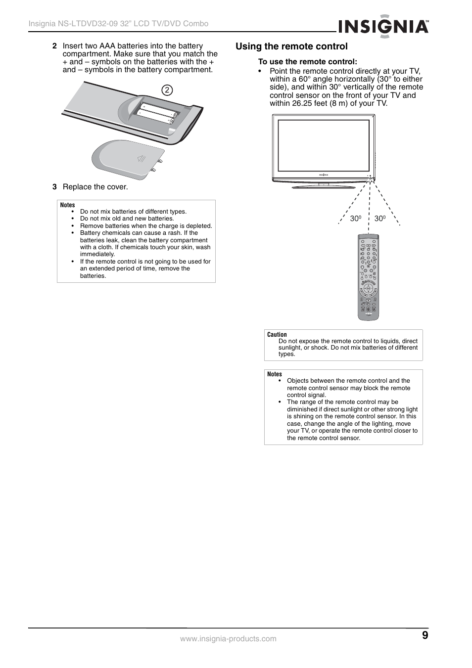 Using the remote control | Insignia NS-LTDVD32-09 User Manual | Page 9 / 116