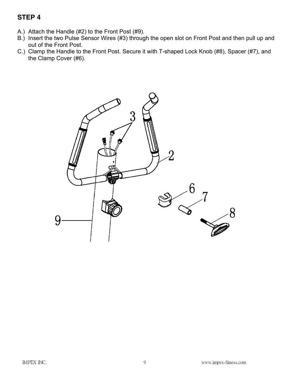 A.) attach the handle (#2) to the front post (#9) | Impex NS-1101U User Manual | Page 10 / 20