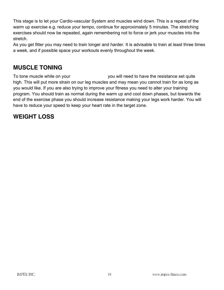 Muscle toning, Weight loss | Impex NS-1101U User Manual | Page 19 / 20