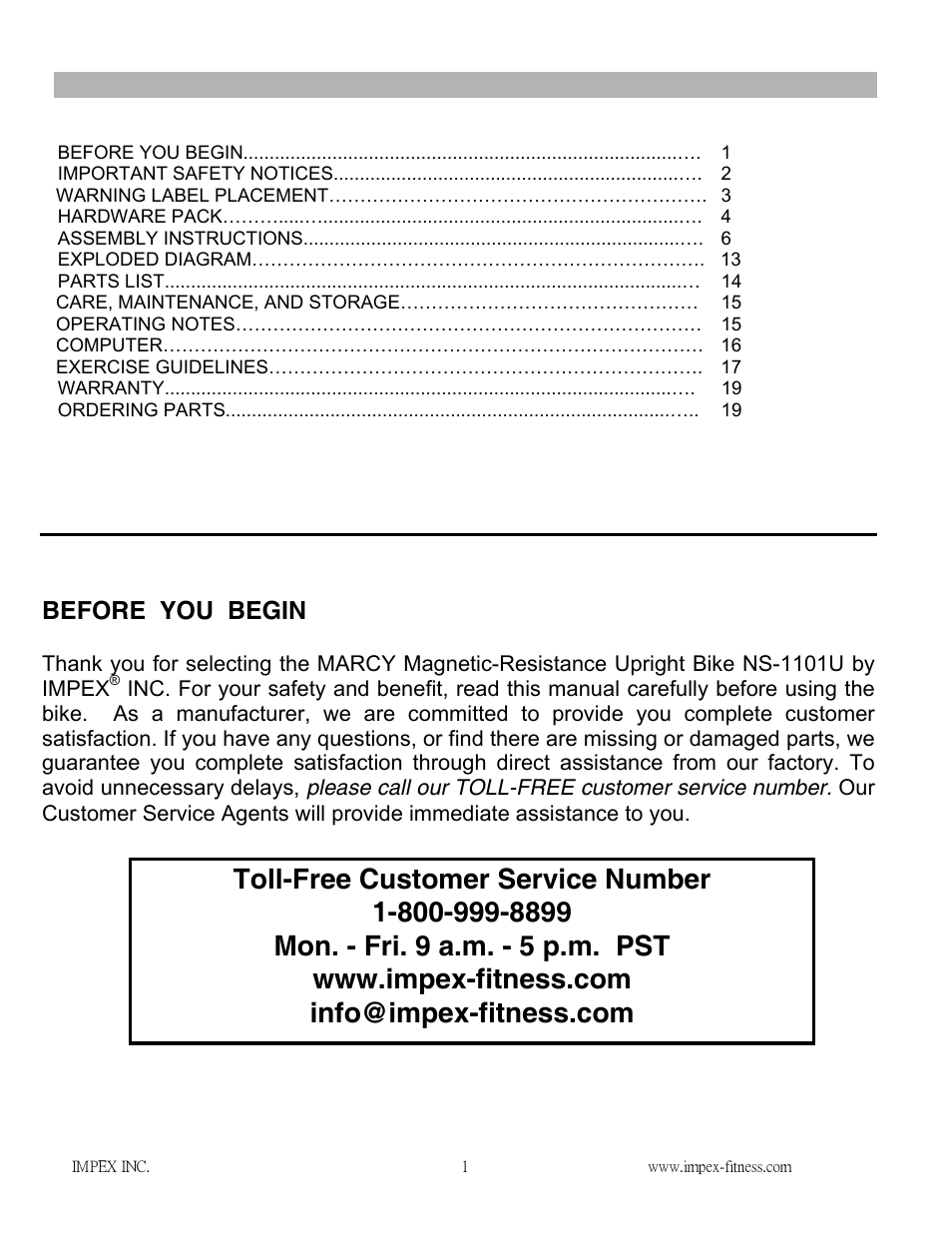 Exploded diagram………………………………………………………………. 13, Operating notes………………………………………………………………… 15, Ordering parts | Impex NS-1101U User Manual | Page 2 / 20