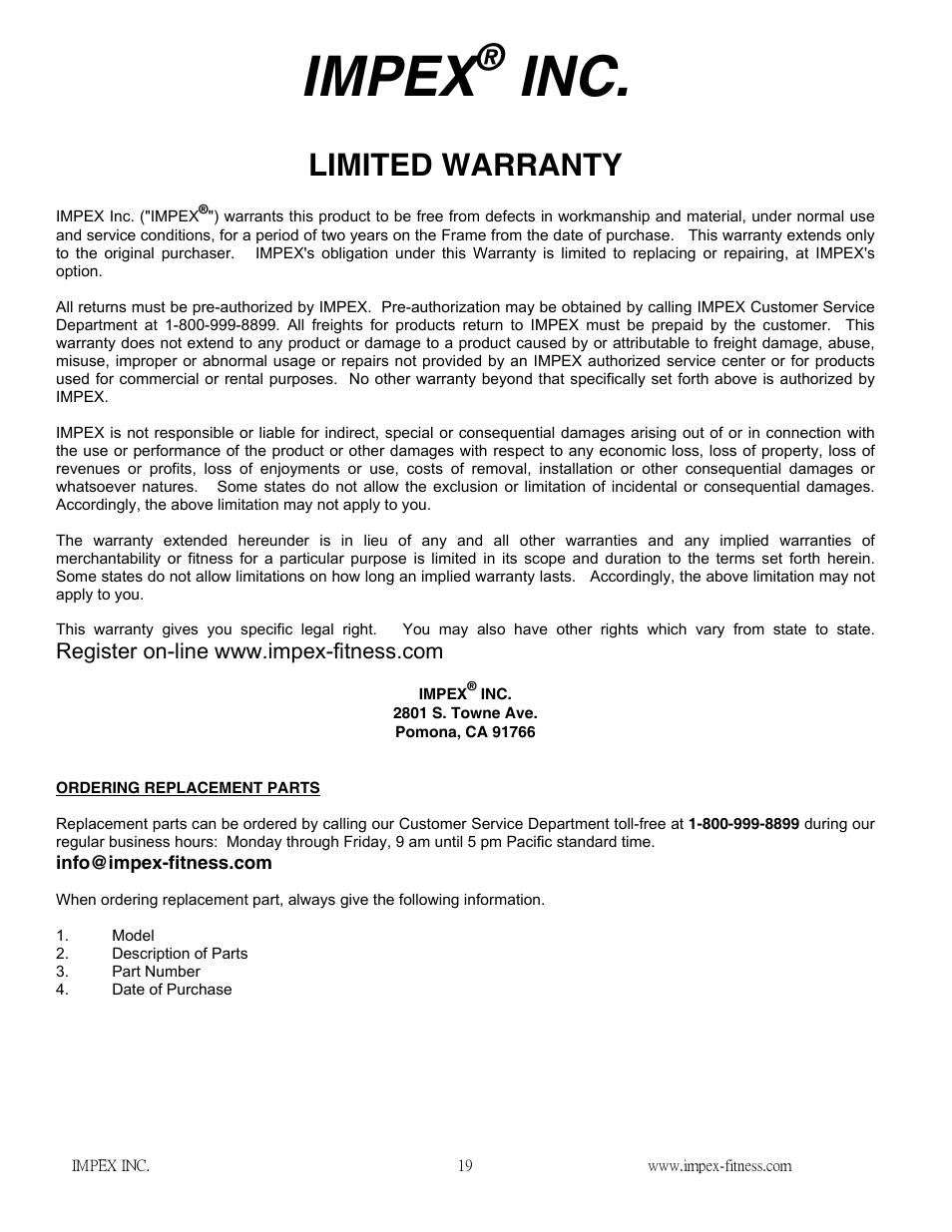 Impex, Limited warranty | Impex NS-1101U User Manual | Page 20 / 20