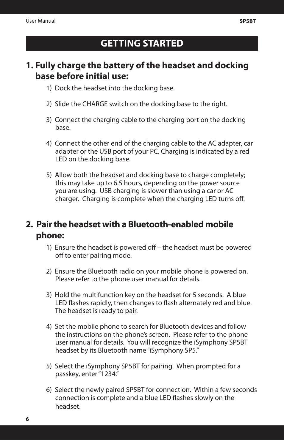 Getting started | iSymphony SP5BT User Manual | Page 6 / 16