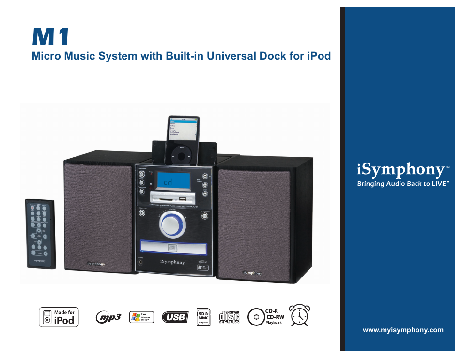 iSymphony Micro Music System with Built-in Universal Dock for iPod M1 User Manual | 2 pages