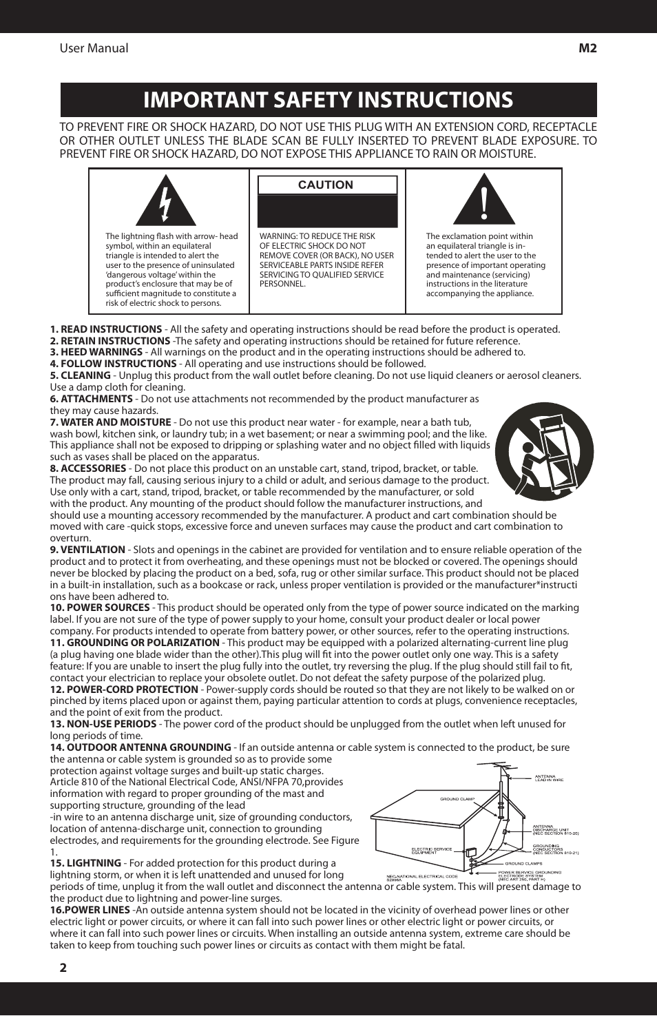 Important safety instructions, User manual m2 2 | iSymphony M2 User Manual | Page 2 / 48