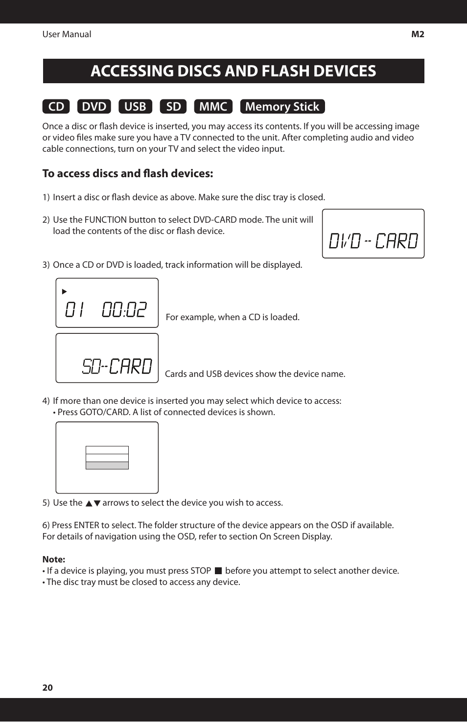 Accessing discs and flash devices | iSymphony M2 User Manual | Page 20 / 48