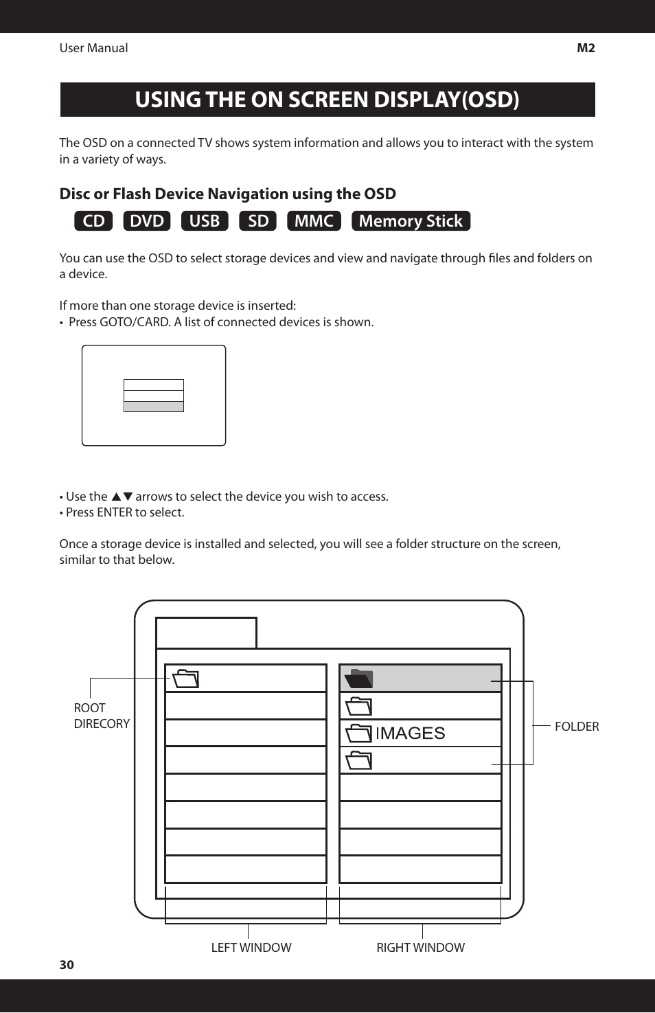 Using the on screen display(osd), Usb dev | iSymphony M2 User Manual | Page 30 / 48