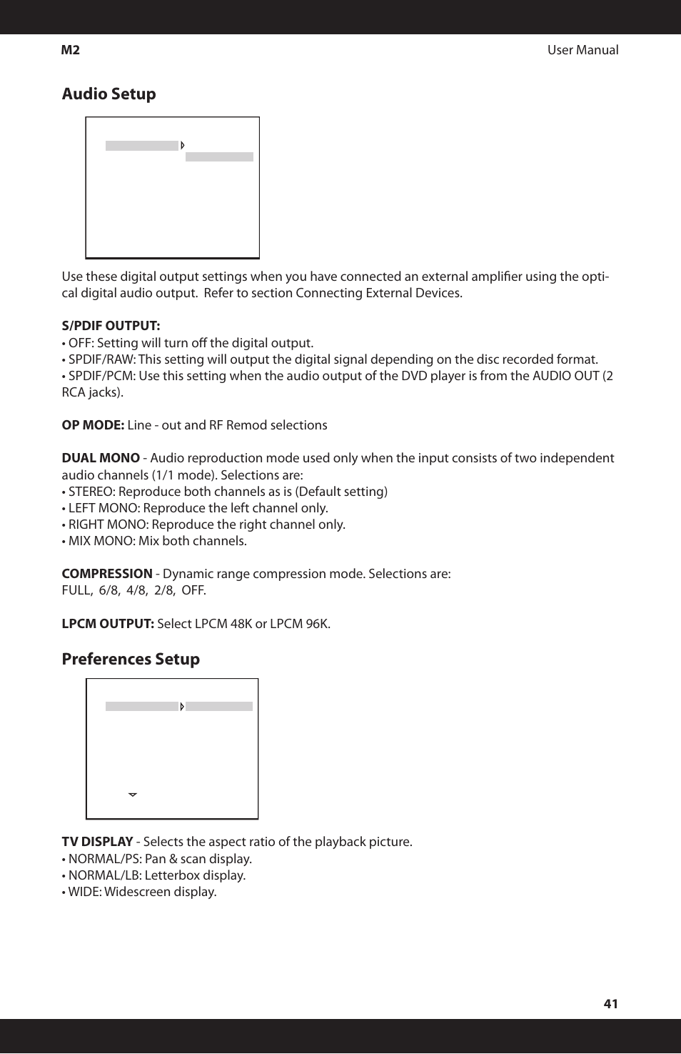 Preferences setup, Audio setup, M2 user manual 41 | iSymphony M2 User Manual | Page 41 / 48