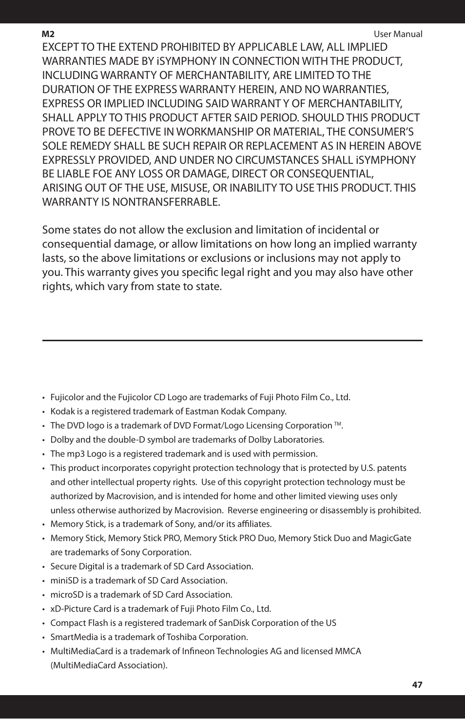 iSymphony M2 User Manual | Page 47 / 48