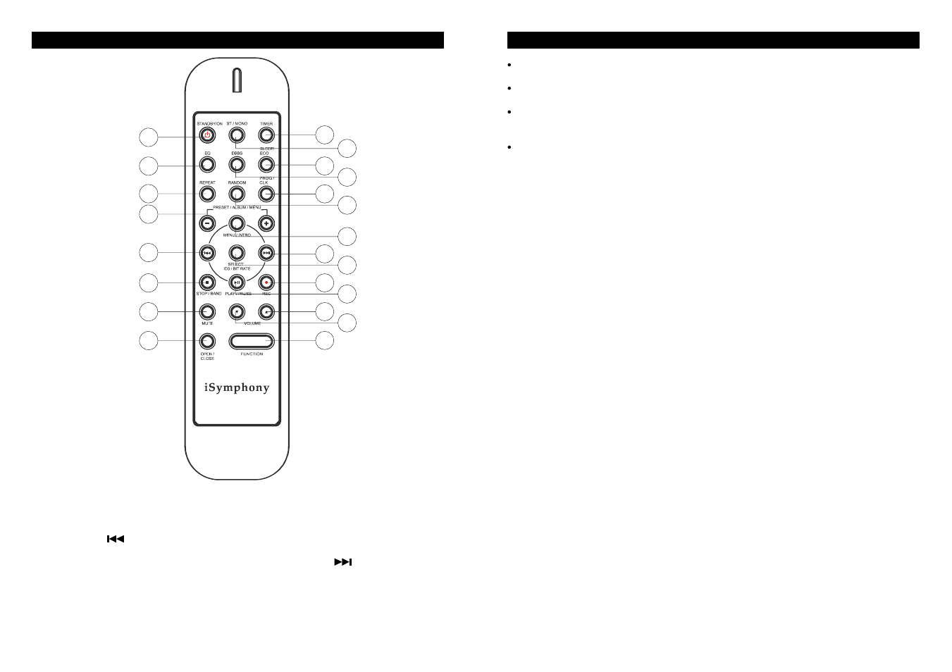 Les instructions d'utilisation, Télécommande | iSymphony M110 User Manual | Page 30 / 64