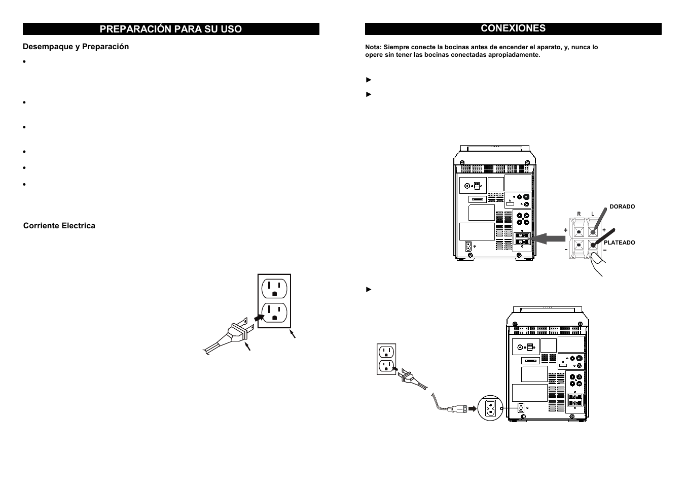 Conexiones, Preparación para su uso | iSymphony M110 User Manual | Page 47 / 64