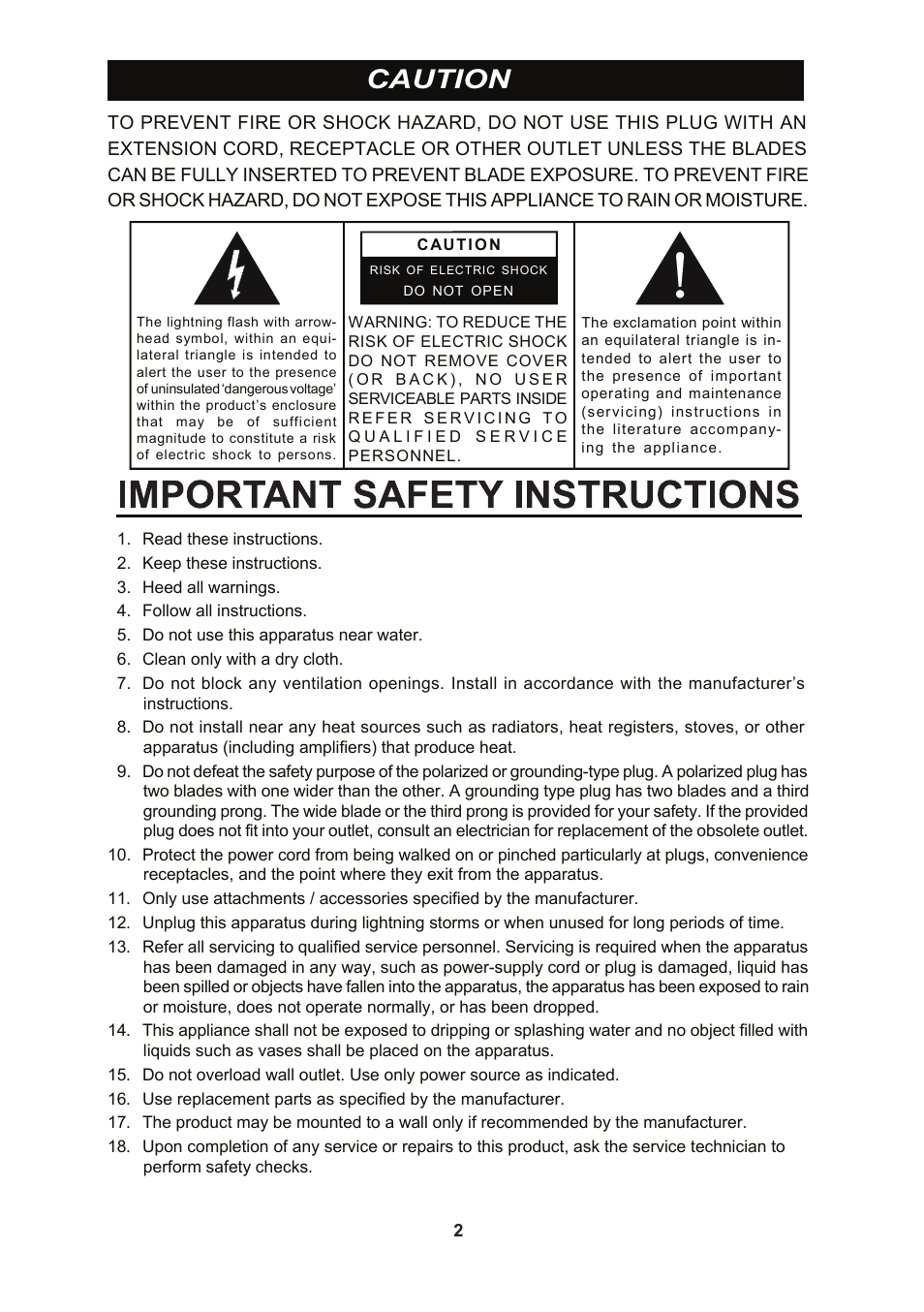 Caution | iSymphony CR8CD User Manual | Page 2 / 15