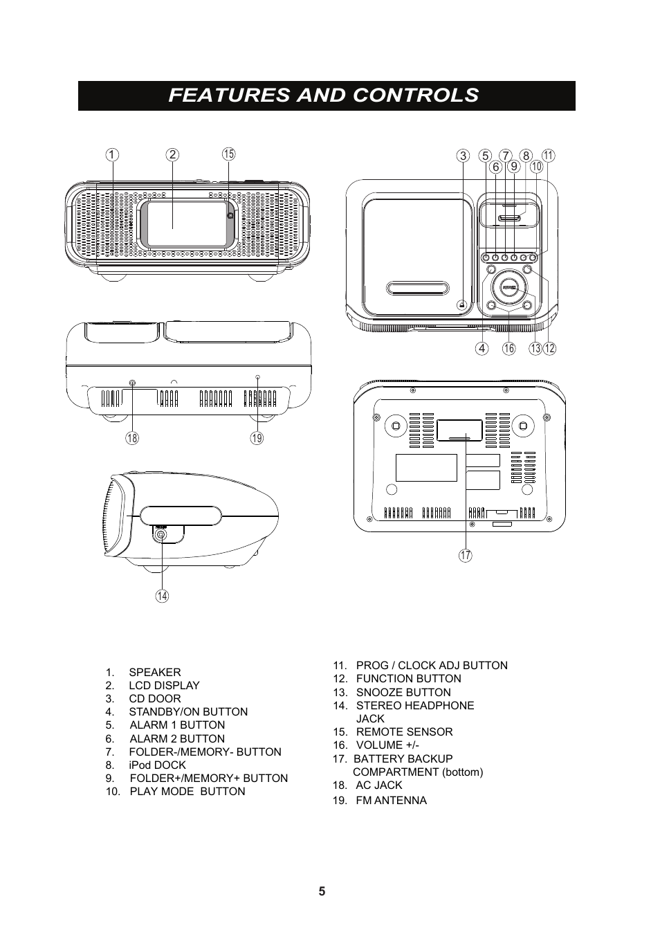 Features and controls | iSymphony CR8CD User Manual | Page 5 / 15