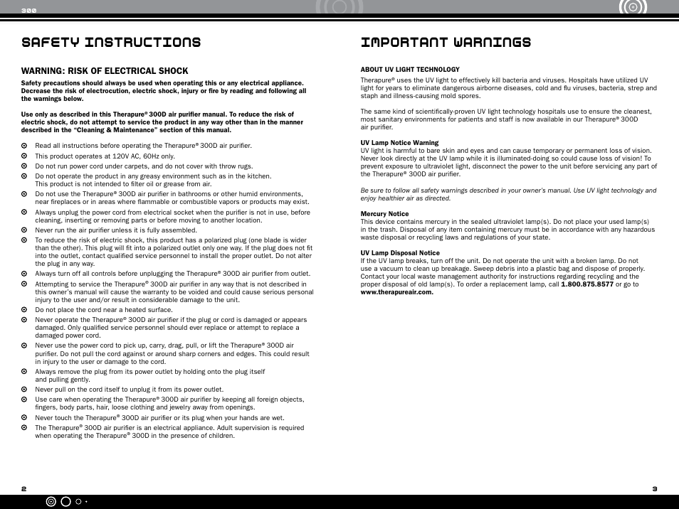 Safety instructions important warnings, Warning: risk of electrical shock | Ionic Pro 1040808 User Manual | Page 3 / 10